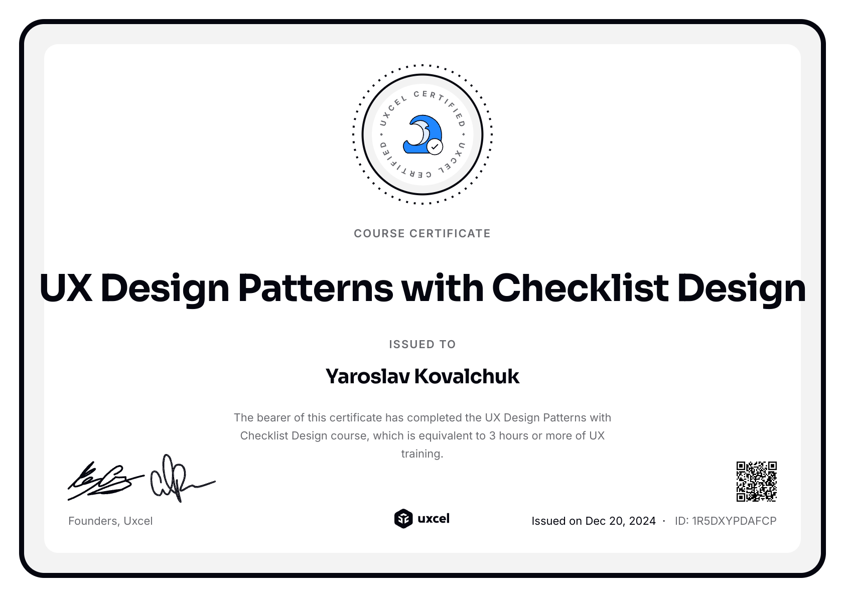 Yaroslav Kovalchuk's certificate